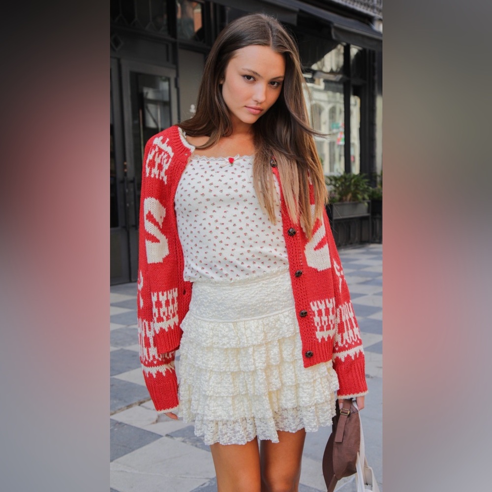 Very J Christmas Red and White Swan Cardigan - Picture 4 of 4